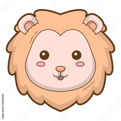 Cute cartoon lion with large eyes and a smile. Illustration perfect for children's books, educational materials, and website designs