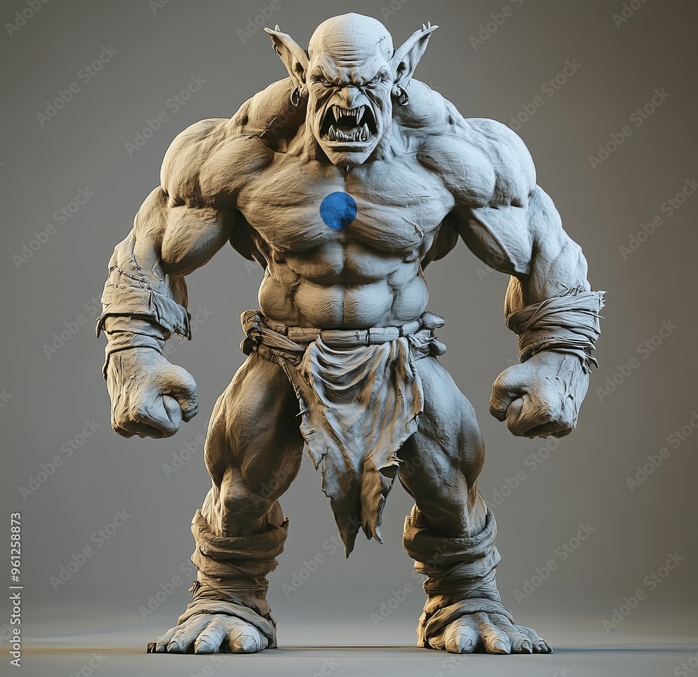 Powerful muscular orc character displayed in a detailed sculpting art piece Powerful muscular orc character displayed in a detailed sculpting art piece