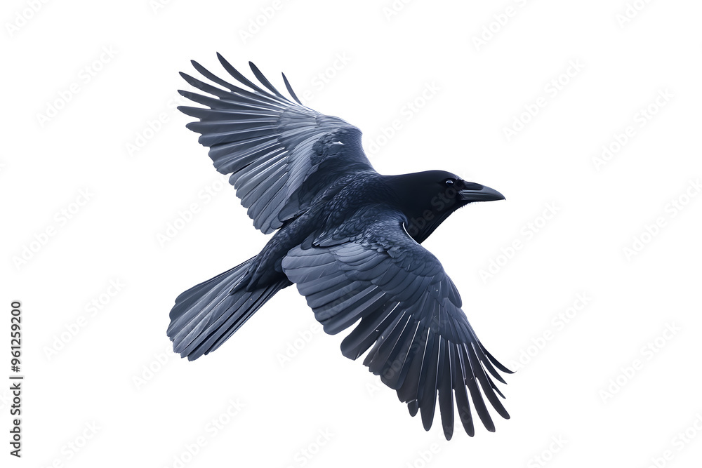 Naklejka premium Beautiful black raven, crow in flight isolated on white background