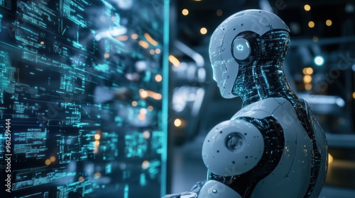 A man stands in front of a computer screen that is filled with a lot of numbers