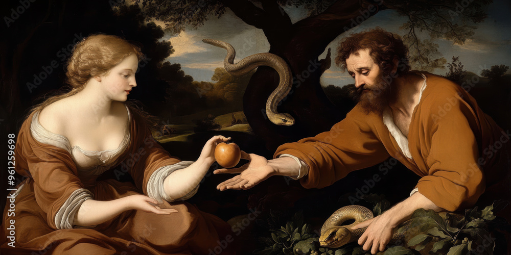 Adam and Eve in the Garden of Eden. AI generative. Stock Photo | Adobe ...