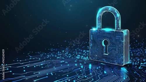 Wallpaper Mural Cybersecurity digital data protection concept. Digital data security padlock on futuristic circuit board. Digital security system. Abstract futuristic cybersecurity. High technology. Copy space area Torontodigital.ca