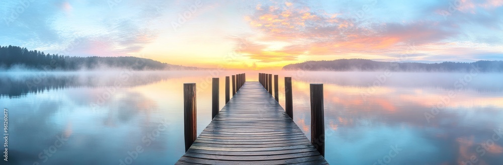 Fototapeta premium Serene Sunrise Over a Misty Lake