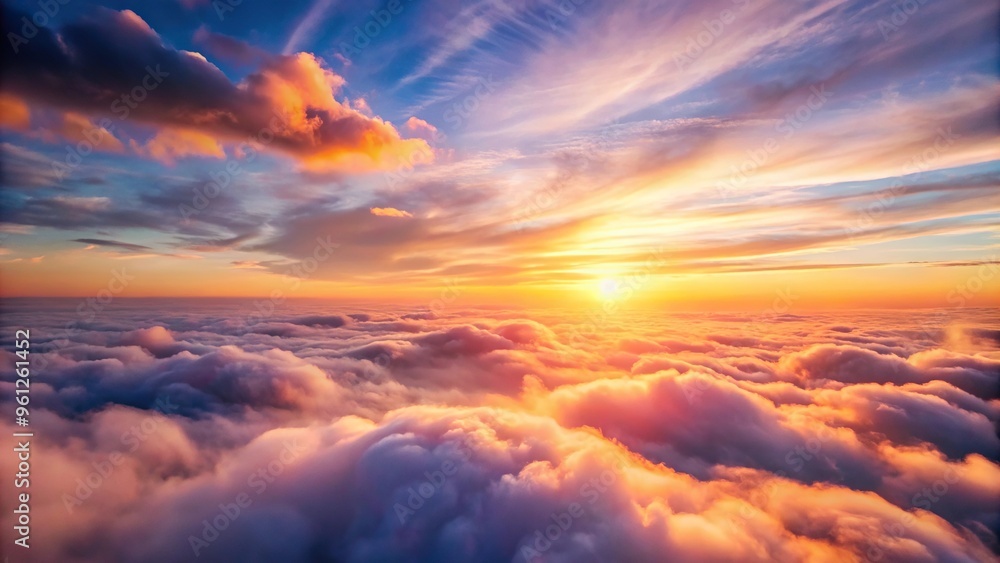 Aerial view of morning sky with sunrise and soft pink clouds Aerial view of morning sky with sunrise and soft pink clouds