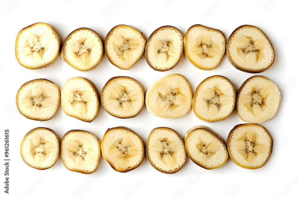 Banana slices isolated on white background