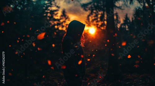 Autumn Has Arrived: Woman Amongst the Falling Leaves photo