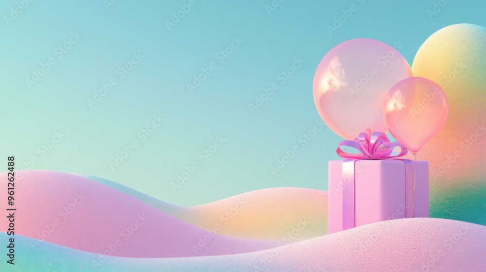 Dreamy modern psychedelic Birthday banner in dreamy fantasy style. Gradient sky with sugar cotton pink pastel clouds. Digital unicorn Bday design with space for text. 3D render Dreamy modern psychedelic Birthday banner in dreamy fantasy style. Gradient sky with sugar cotton pink pastel clouds. Digital unicorn Bday design with space for text. 3D render