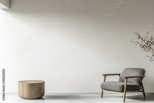 Wallpaper Mural Modern minimalist interior with soft textures, wooden accents and minimal furniture. Japandi room interior design. Torontodigital.ca