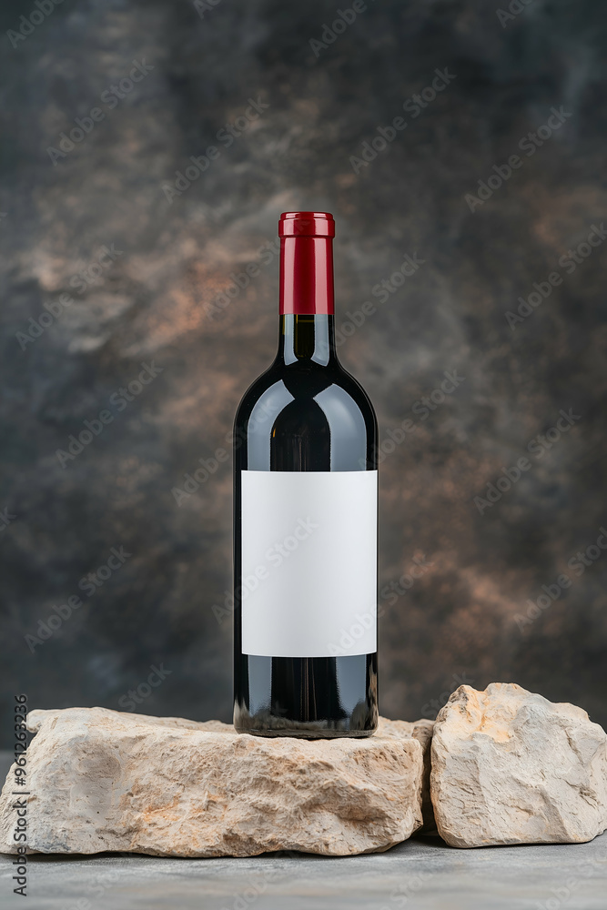 Minimalist Wine Bottle with Blank Label on Stone Background Minimalist Wine Bottle with Blank Label on Stone Background