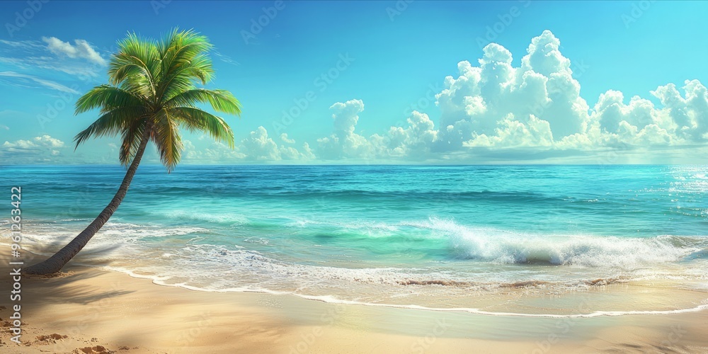 Tropical Paradise: Serene Beach with Azure Ocean and Vibrant Sky Tropical Paradise: Serene Beach with Azure Ocean and Vibrant Sky