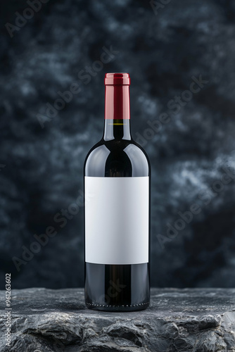 Minimalist Wine Bottle with Blank Label on Stone Background