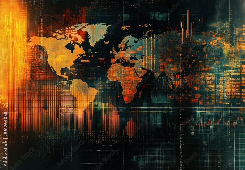 Obraz premium Digital World Map with Data Visualization