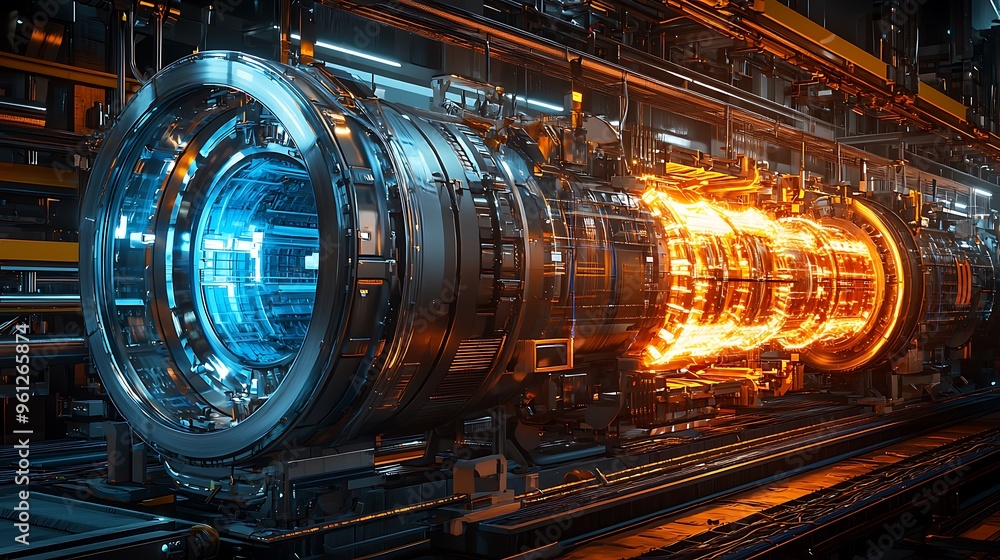 A futuristic industrial machine with a glowing orange core, radiating a powerful and captivating energy. A futuristic industrial machine with a glowing orange core, radiating a powerful and captivating energy.