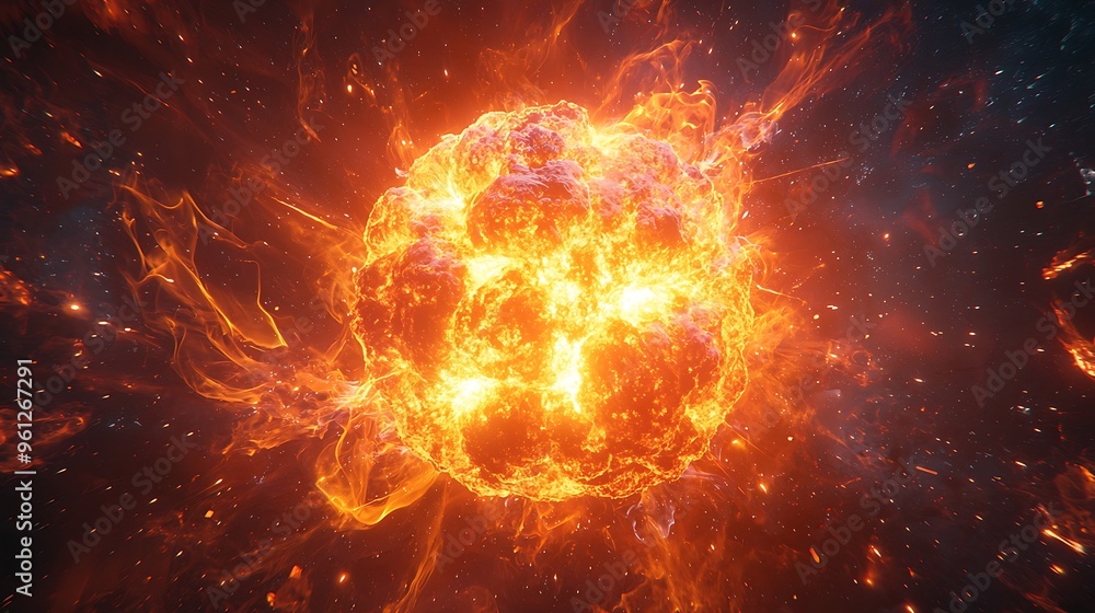 A fiery explosion erupts with intense flames and sparks, igniting the scene with dramatic energy. A fiery explosion erupts with intense flames and sparks, igniting the scene with dramatic energy.