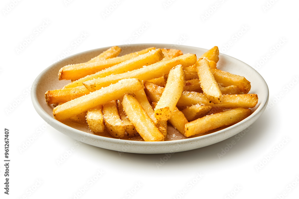 Garlic Parmesean French Fries on white plate, Isolated on White Background Garlic Parmesean French Fries on white plate, Isolated on White Background