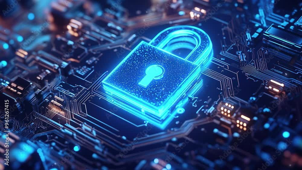 Cybersecurity digital data protection concept. Digital data security padlock on futuristic circuit board. Digital security system. Abstract futuristic cybersecurity. High technology. Copy space area Cybersecurity digital data protection concept. Digital data security padlock on futuristic circuit board. Digital security system. Abstract futuristic cybersecurity. High technology. Copy space area