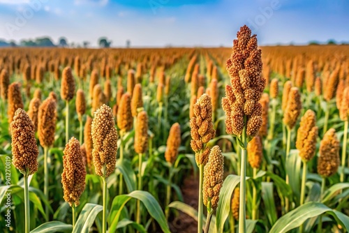 Agricultural field of ripe Juar Sorghum crop ready for harvest photo