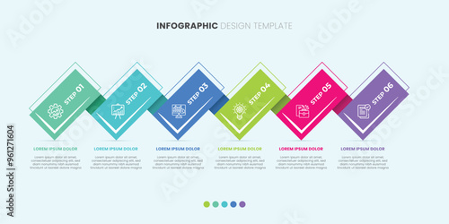 Horizontal progress bar featuring 6 arrow shaped elements, symbolizing the six stages of business strategy and progression