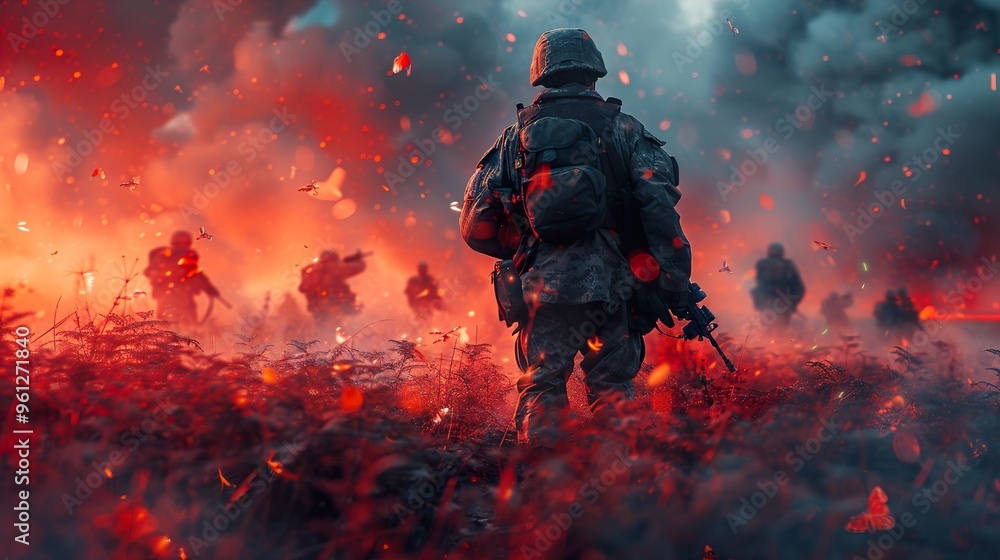 Soldiers in the Heat of Battle: A Dramatic Scene of War Soldiers in the Heat of Battle: A Dramatic Scene of War