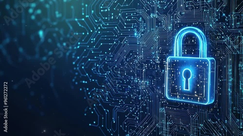 Wallpaper Mural Cybersecurity digital data protection concept. Digital data security padlock on futuristic circuit board. Digital security system. Abstract futuristic cybersecurity. High technology. Copy space area Torontodigital.ca