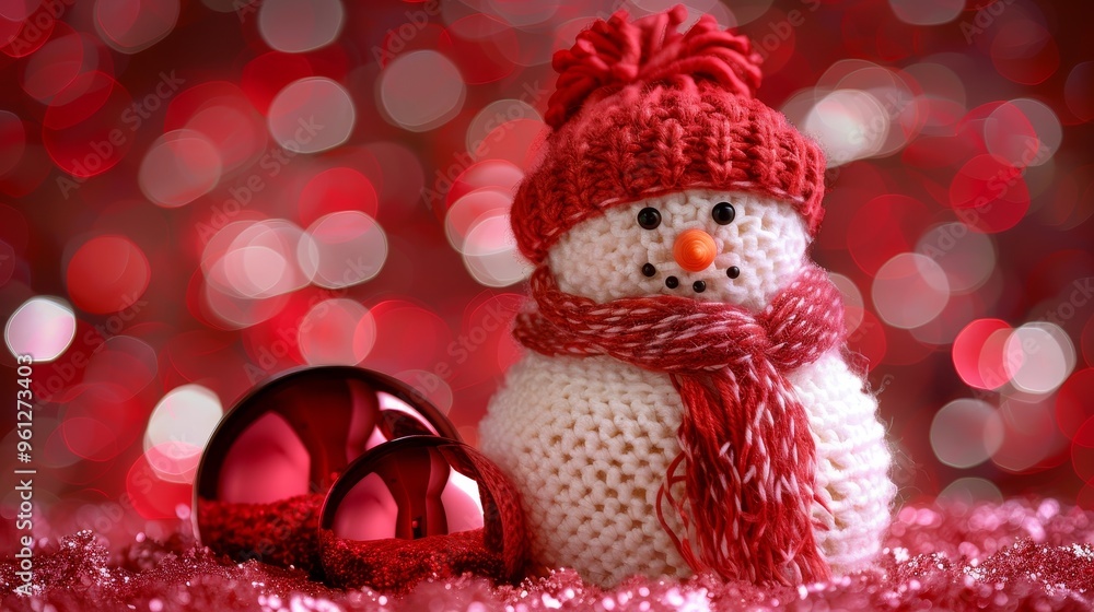 Obraz premium Charming snowman dressed in a bright red hat and scarf, perfect for winter wonderland scenes