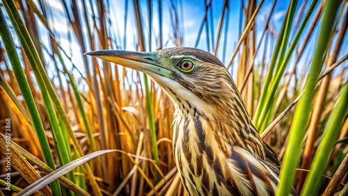 American bittern hiding reeds photo