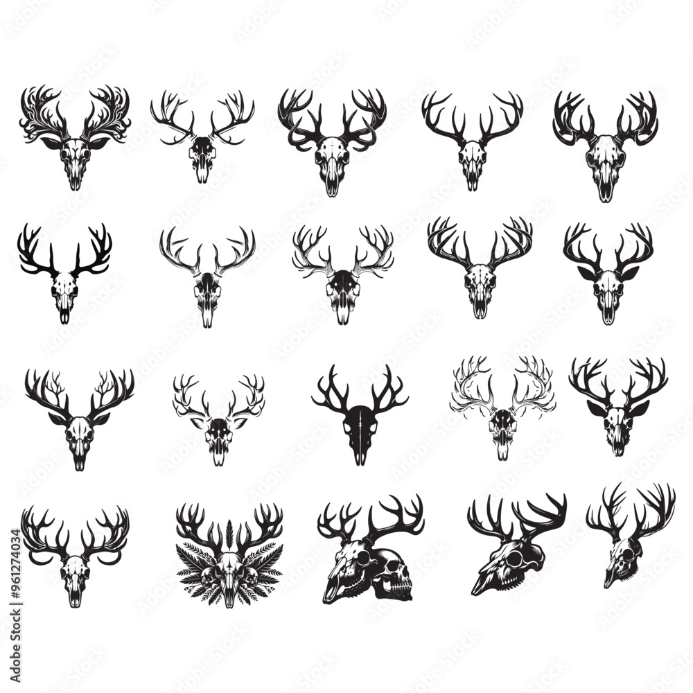 Deer skull vector silhouette illustrations Deer skull vector silhouette illustrations