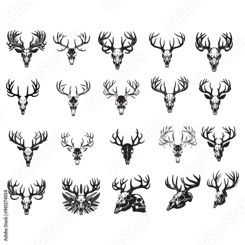 Deer skull vector silhouette illustrations