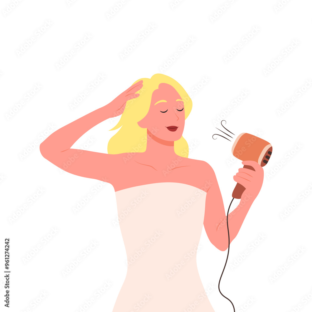 Hair Care Woman 2 Drying Hair using Hair Dryer Hair Care Woman 2 Drying Hair using Hair Dryer