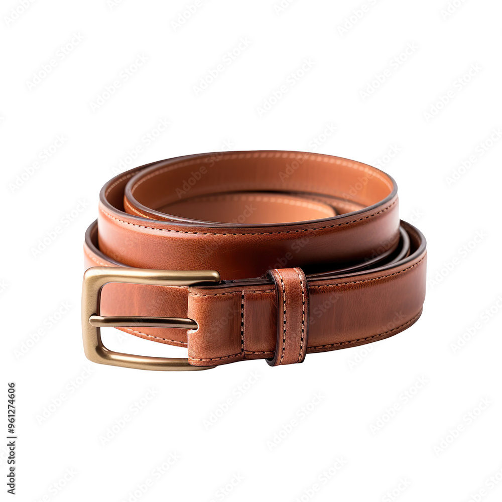 A brown high quality leather belt isolated on transparent and white background A brown high quality leather belt isolated on transparent and white background