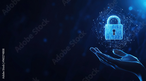 Cybersecurity digital data protection concept. Digital data security padlock. Digital security system. Abstract futuristic cybersecurity. High technology. Online safety technology. Copy space area