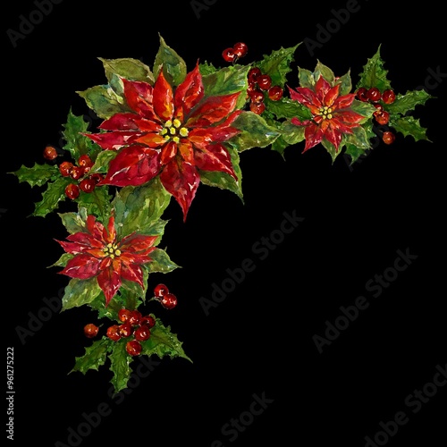 ポインセチアとヒイラギのクリスマス用の角飾り