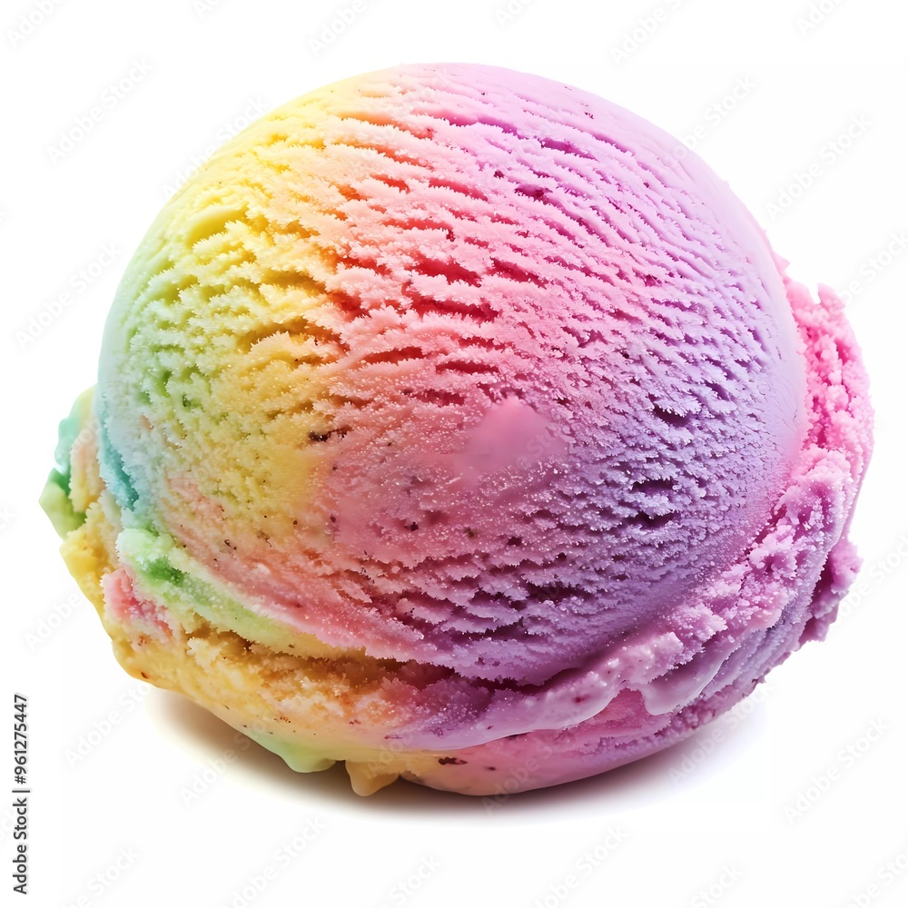 Closeup of rainbow ice cream isolated on white background Closeup of rainbow ice cream isolated on white background
