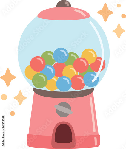 Vector illustration of pink gumball machine. Cartoon bubblegum or candy dispenser