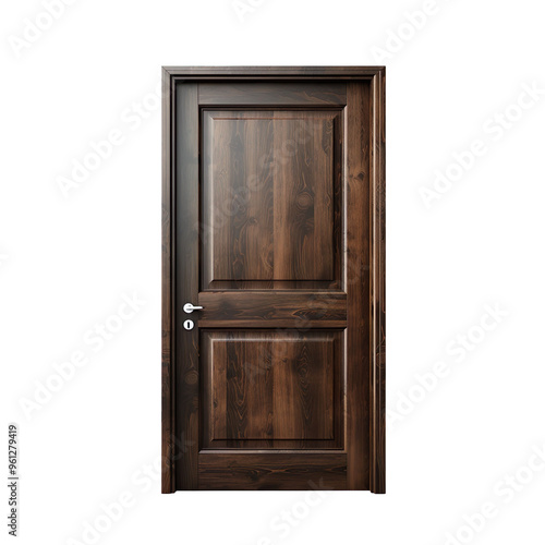 A dark wooden door frame isolated on transparent and white background photo