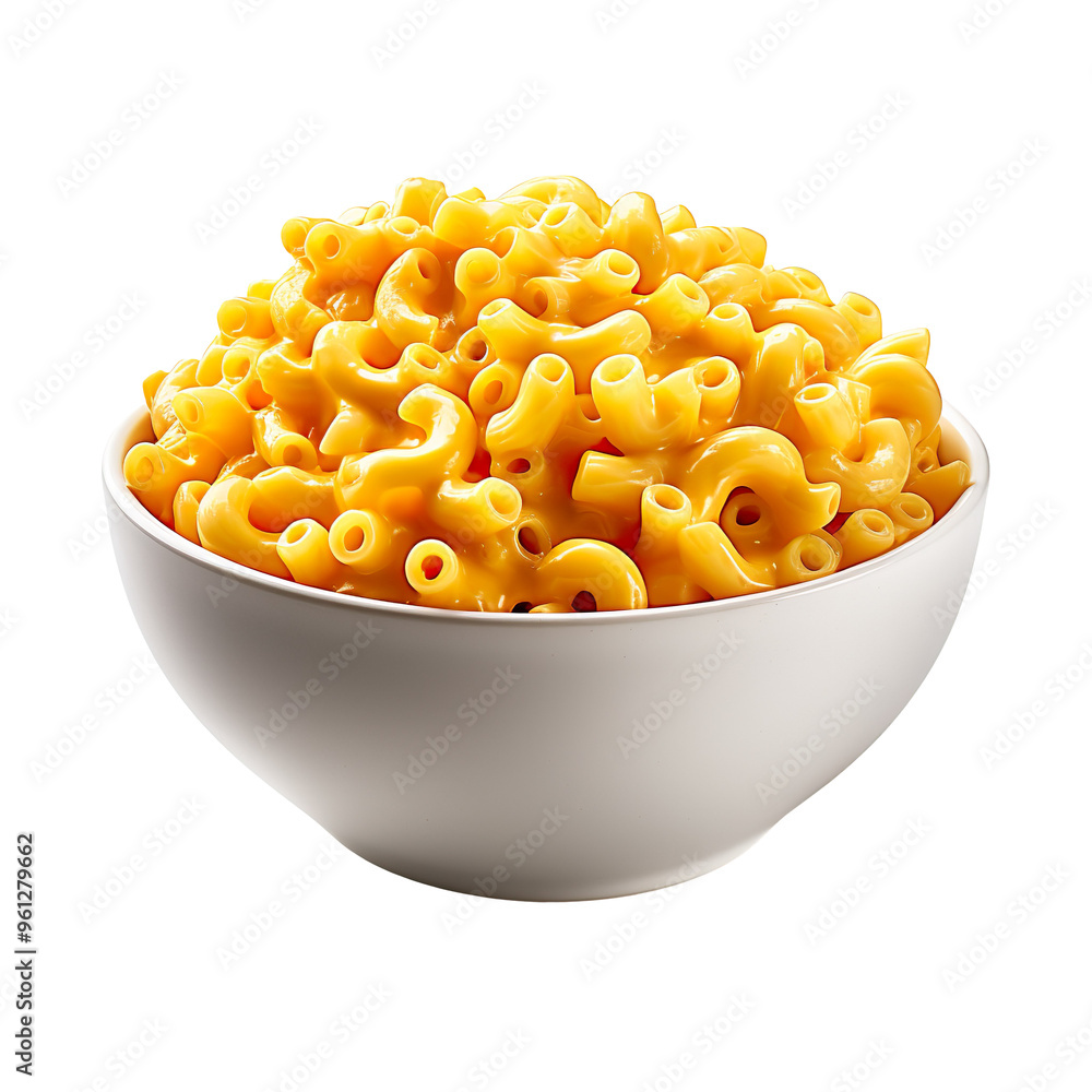 A delicious bowl of mac and cheese isolated on transparent and white background