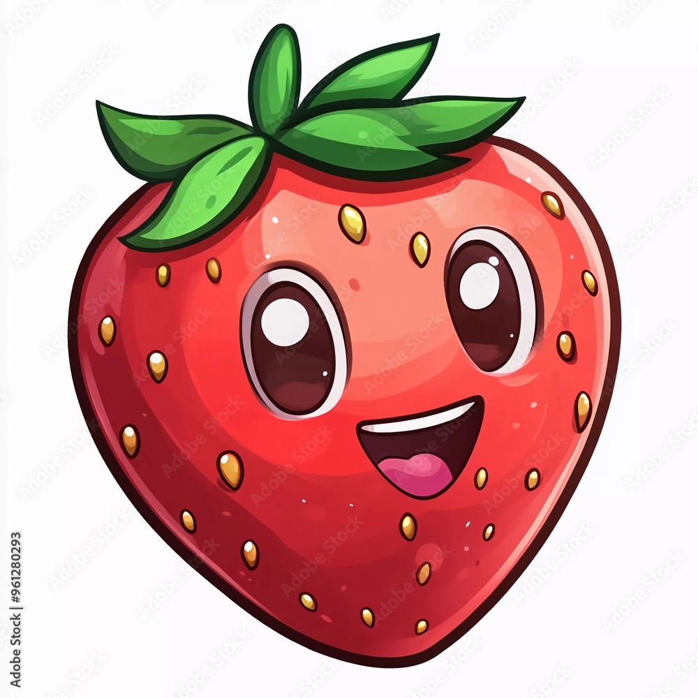 Fototapeta premium Cute cartoon strawberry emoji icon