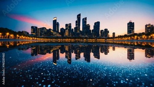 Gorgeous nighttime landscape with lots of bokeh lights illuminating a dark background.