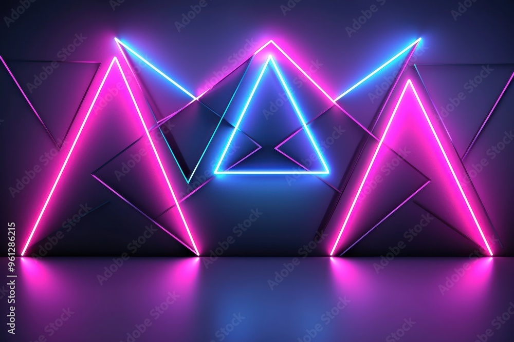 Glowing neon triangular shapes in dark background Glowing neon triangular shapes in dark background