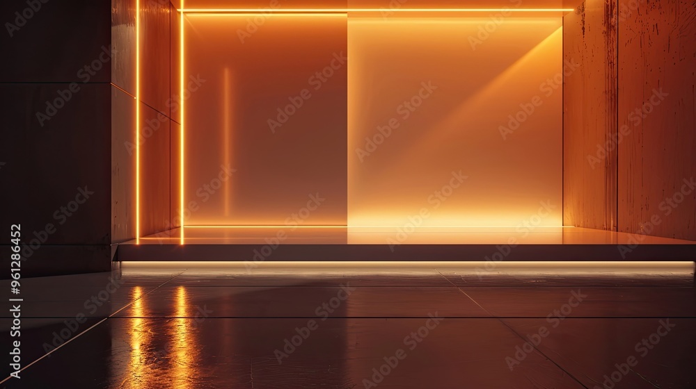 Sharp monochrome lines and orange accents with soft gradient lighting in backdrop Sharp monochrome lines and orange accents with soft gradient lighting in backdrop