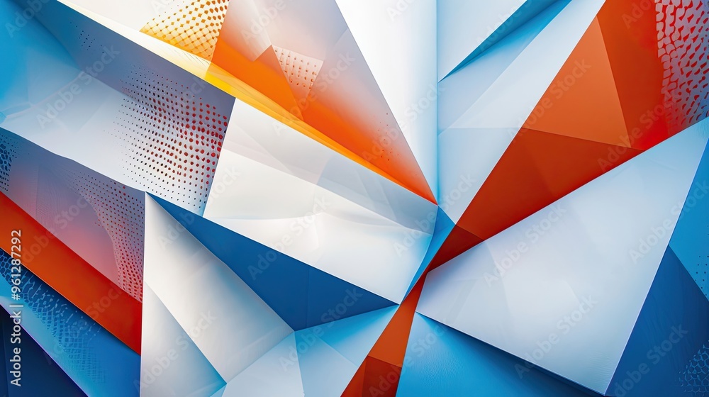 Bold geometric shapes in blue orange and white with textures and soft lighting Bold geometric shapes in blue orange and white with textures and soft lighting