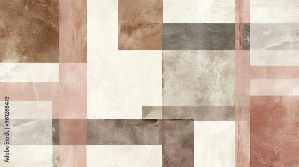Overlapping geometric shapes in muted browns and creams with soft textures Overlapping geometric shapes in muted browns and creams with soft textures