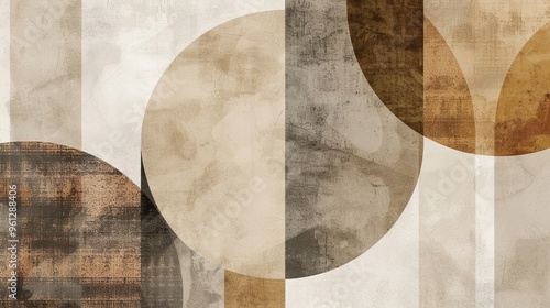 Overlapping geometric shapes in browns and creams with soft textures