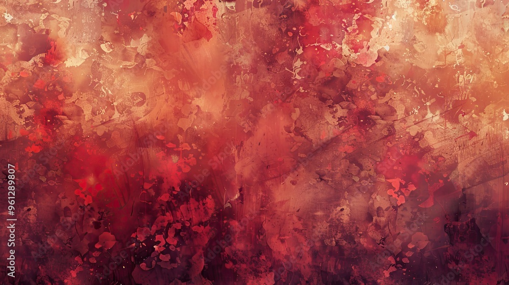 Post-Impressionist background with red and brown patterns accented by soft edges and gradient transitions