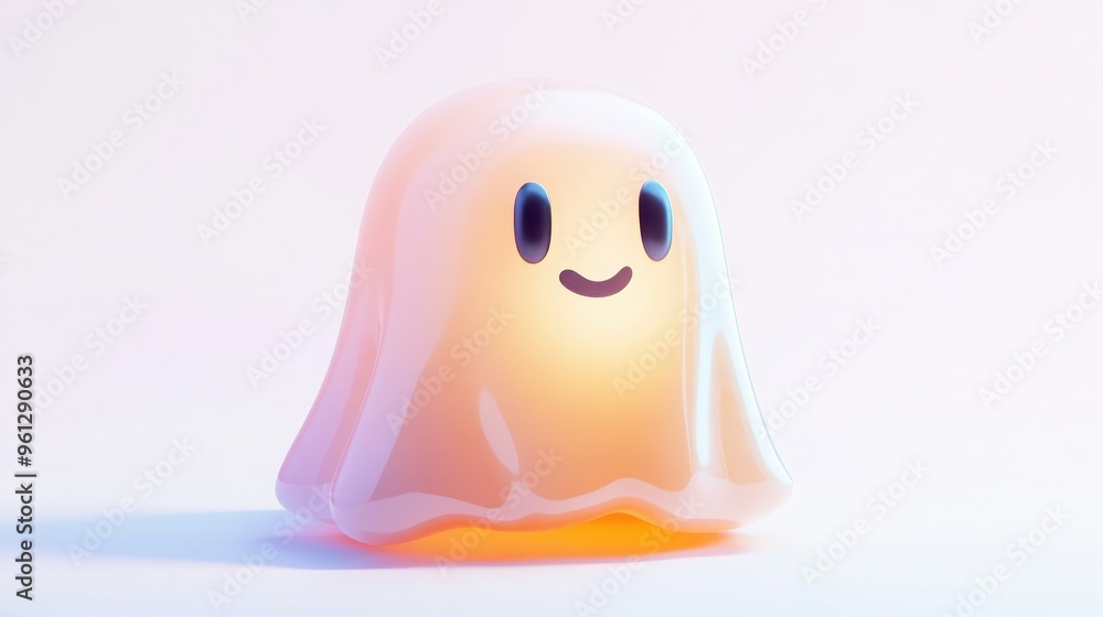 A 3D cartoon emoji with a ghostly, translucent face, indicating spookiness or being unnoticed, on a white background A 3D cartoon emoji with a ghostly, translucent face, indicating spookiness or being unnoticed, on a white background