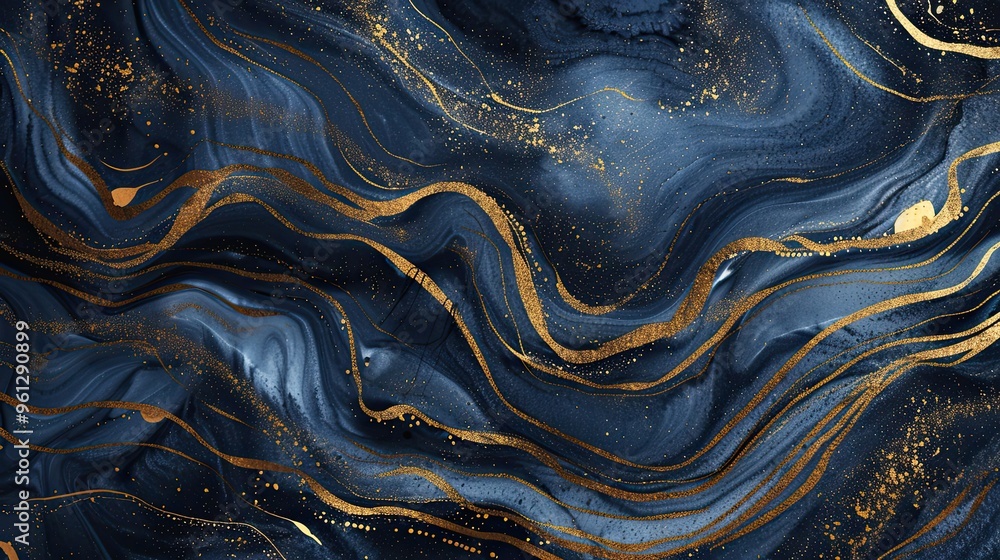 Post-Impressionist background with navy and gold abstract lines featuring textures and gradients