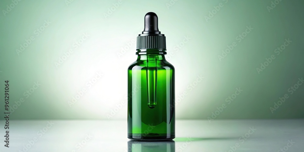 Asymmetrical green serum bottle with black dropper Asymmetrical green serum bottle with black dropper