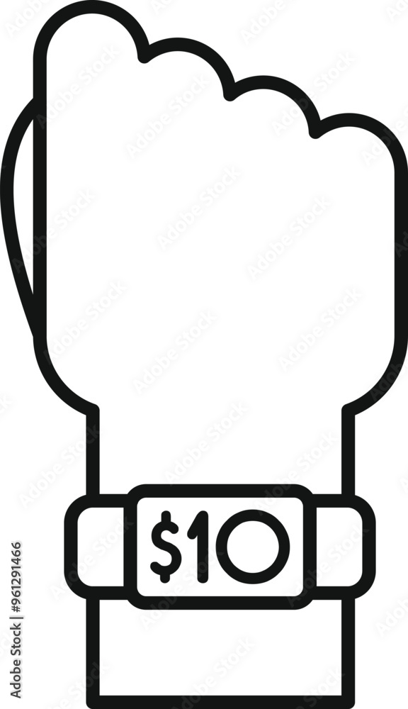 Line drawing of a hand wearing a smartwatch showing ten dollars on the screen, representing contactless payment Line drawing of a hand wearing a smartwatch showing ten dollars on the screen, representing contactless payment