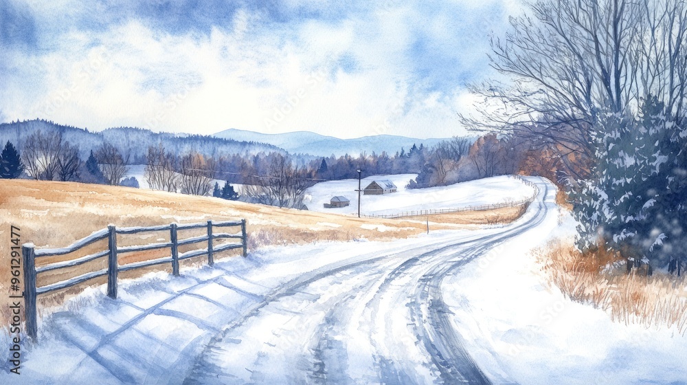 Serene Winter Landscape: A Scenic Journey Through Snow-Covered Fields and Mountains Serene Winter Landscape: A Scenic Journey Through Snow-Covered Fields and Mountains