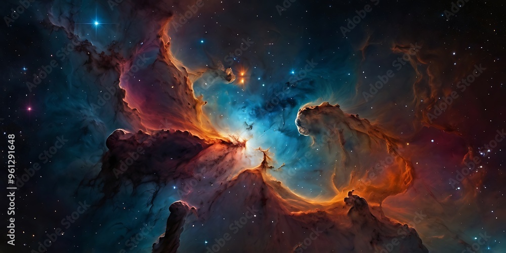 Fototapeta premium Space illustration background design wallpaper starry galaxy nebulas, planets and astronomical objects